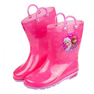 (17~22公分)Disney冰雪奇緣姊妹桃粉色提把兒童雨鞋