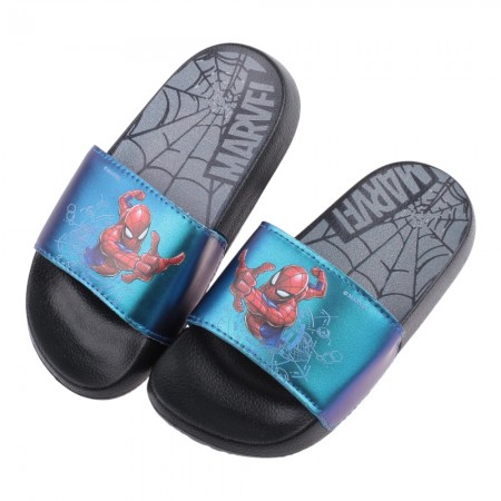 (17~22公分)Marvel蜘蛛人黑藍色輕量兒童拖鞋