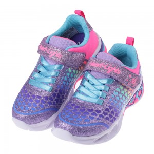 (17~23公分)SKECHERS愛心波紋紫色兒童電燈運動鞋