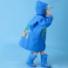 (M~XL)防水防風恐龍挖土機藍色可背書包兒童雨衣