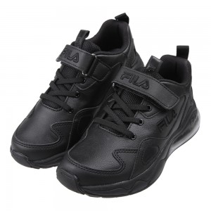 (19~24公分)FILA康特杯黑色合成皮革兒童氣墊運動鞋