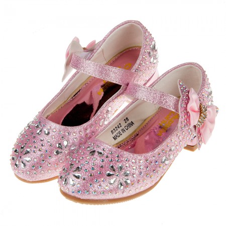 (17~22.5公分)華麗風格璀燦亮鑽粉色低跟公主鞋