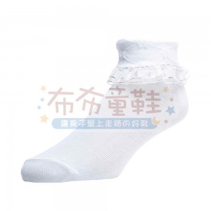 (16~24公分)台灣製蕾絲白色花格紋兒童短襪
