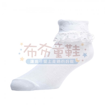 (16~24公分)台灣製蕾絲白色花格紋兒童短襪