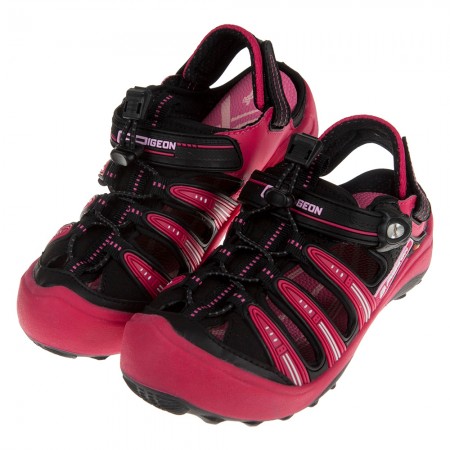(19~22公分)GP流線運動磁扣式黑桃紅橡膠兒童護趾涼鞋