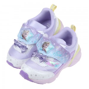 (15~19公分)Moonstar日本冰雪奇緣彩紫蝴蝶結電燈機能運動鞋