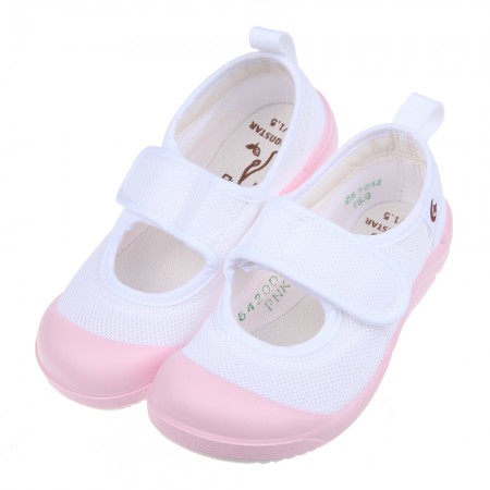 (16~21公分)Moonstar日本製絆帶自黏式淺粉色兒童室內鞋