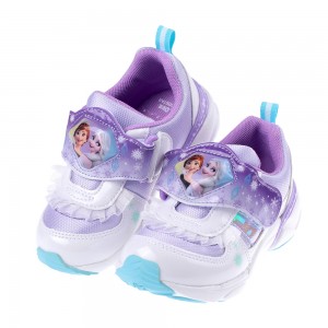 (16~19公分)Moonstar日本冰雪奇緣雪白幻紫電燈機能運動鞋
