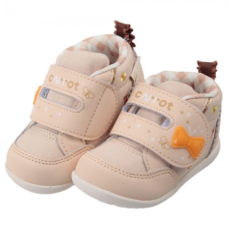 (12.5~14.5公分)Moonstar日本Carrot蝴蝶結卡其色寶寶機能學步鞋