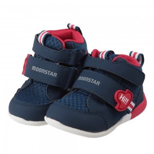 (13~15公分)Moonstar日本HI系列透氣中筒深藍色寶寶機能學步鞋