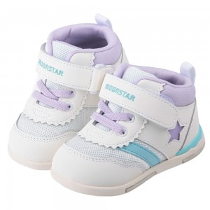 (13~15公分)Moonstar日本HI系列中筒紫白閃亮之星寶寶機能學步鞋