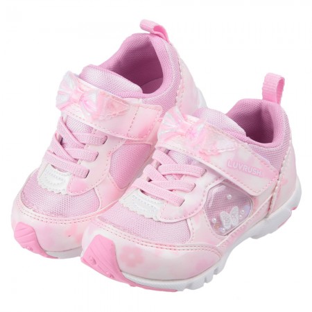 (15~21公分)Moonstar日本LUVRUSH粉色蝴蝶珠珠兒童機能運動鞋