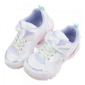 (15~20公分)Moonstar日本月星LUVRUSH夢幻蝴蝶結白色中童機能運動鞋