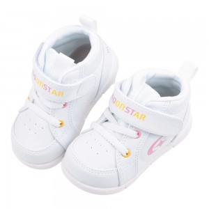 (13~15公分)Moonstar日本月星經典中筒白粉色寶寶機能學步鞋