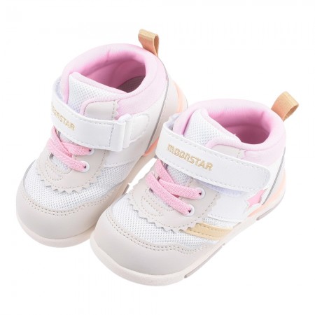 (13~15公分)Moonstar日本月星Hi系列中筒桃粉之星寶寶機能學步鞋