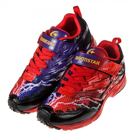 (19~24公分)Moonstar日本紅紫色漸層閃電兒童機能運動鞋