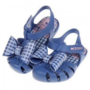 (13~15.5公分)ZAXY童趣經典格紋蝴蝶結淺藍色寶寶公主涼鞋香香鞋