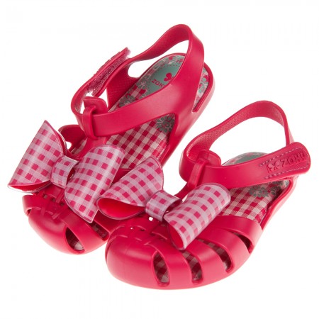 (13~15.5公分)ZAXY童趣經典格紋蝴蝶結桃紅色寶寶公主涼鞋香香鞋