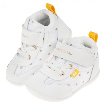 (12.5~14.5公分)Moonstar日本純白色皮質星星寶寶機能學步鞋
