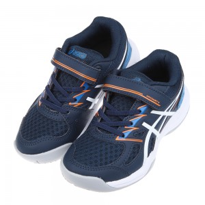 (17.5~22公分)asics亞瑟士UPCOURT海藍橘膠底兒童機能運動鞋羽球鞋