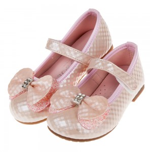 (15.5~23.5公分)菱格紋典雅鑽飾蝴蝶結粉色兒童公主鞋