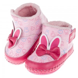 (13.5~16公分)Miffy米飛兔耳朵蝴蝶結粉色鋪毛寶寶皮革靴