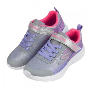 (17~23公分)SKECHERS_DYNA_LITE灰紫色閃亮金蔥兒童運動鞋