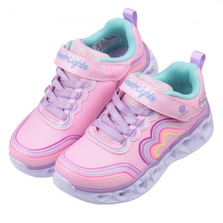 (17~22公分)SKECHERS_Heart_Lights彩虹愛心電燈粉色兒童運動鞋