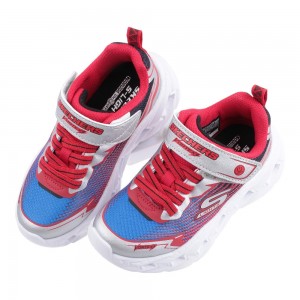 (17~22公分)SKECHERS銀光紅藍電燈兒童機能運動鞋