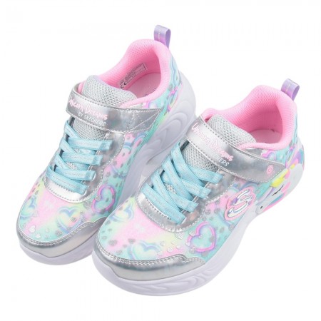 (17~21公分)SKECHERS獨角獸LIGHTS愛心圈圈綠銀中童電燈運動鞋