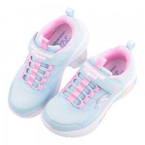 (17~21公分)SKECHERS藍粉彩虹電燈兒童機能運動鞋