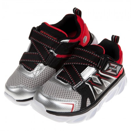 (17~24公分)SKECHERS_HYPNOFLASH3.0銀紅色兒童機能電燈運動鞋