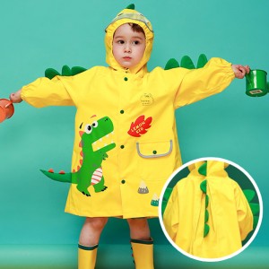 (S~XL公分)防水防風3D造型噴火龍黃色可背書包兒童雨衣