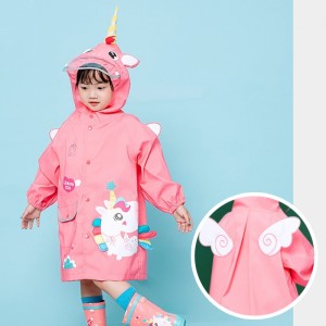 (S~XL公分)防水防風3D造型獨角獸桃粉色可背書包兒童雨衣