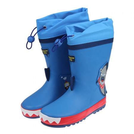 (16~23公分)3D立體鯊魚藍色款兒童橡膠雨鞋