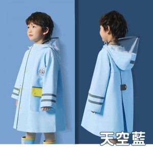 (S~2XL公分)英倫學院風天空藍長版兒童雨衣