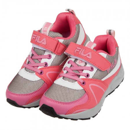 (19~24公分)FILA經典網狀防潑水桃紅灰兒童機能運動鞋