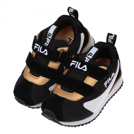 (16~22公分)FILA康特杯系列義式金典黑色金邊兒童慢跑鞋