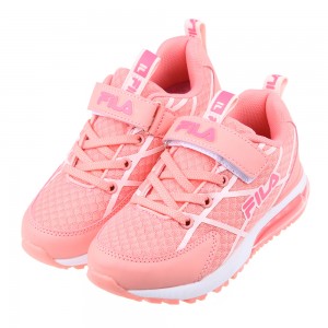 (19~24公分)FILA康特杯白條粉色兒童氣墊慢跑運動鞋