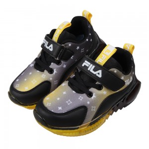 (16~20公分)FILA星星幾何圖案漸層黑黃兒童電燈運動鞋