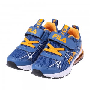 (16~22公分)FILA康特杯線線藍黃兒童氣墊慢跑運動鞋