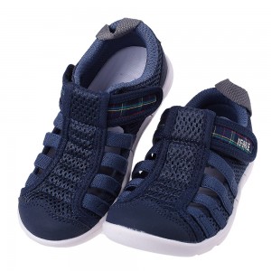 (15~19公分)日本IFME極簡播洲織藍色中童機能水涼鞋