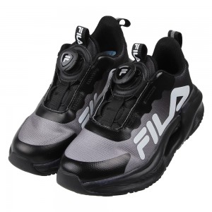 (19~24公分)FILA旋鈕鞋帶黑色兒童輕量慢跑運動鞋