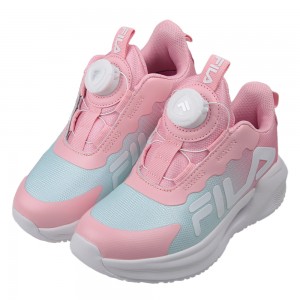 (19~24公分)FILA旋鈕鞋帶粉色兒童輕量慢跑運動鞋