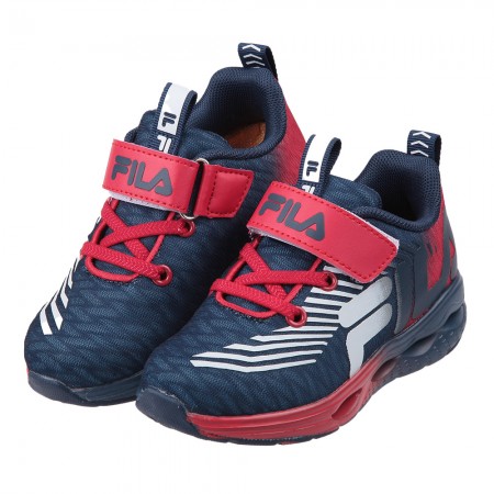 (16~20公分)FILA織紋條紋藍紅兒童電燈運動鞋