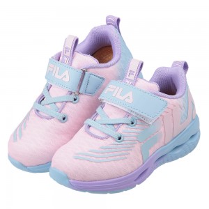 (16~20公分)FILA織紋條紋粉藍兒童電燈運動鞋