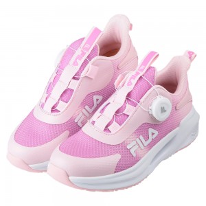 (16~24公分)FILA旋鈕鞋帶流光粉兒童機能運動鞋