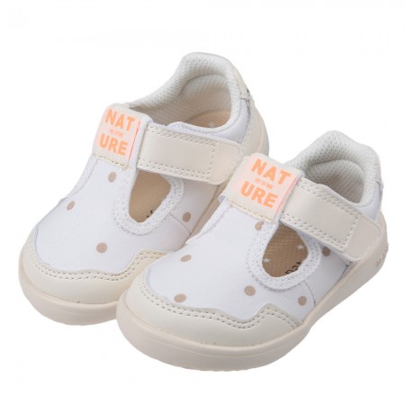 (12.5~15公分)日本IFME點點白色T型寶寶機能學步鞋