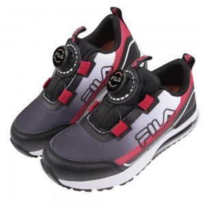(19~24公分)FILA旋鈕氣墊帥勁黑紅中童大童運動機能鞋