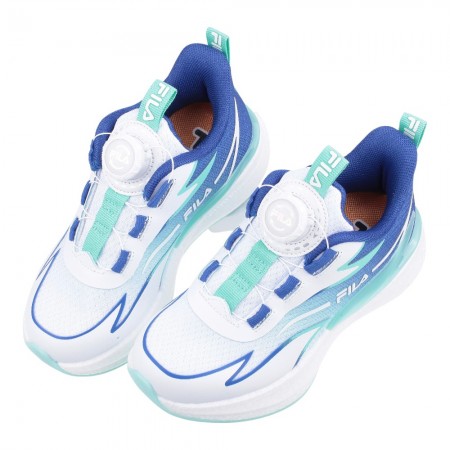 (19~24公分)FILA旋鈕吸震烈焰藍白色中童大童運動機能鞋